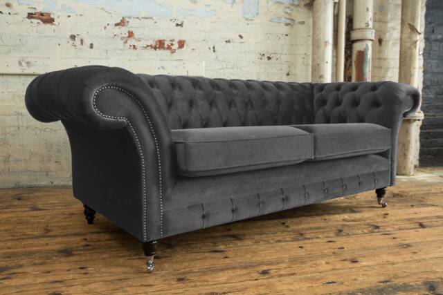 3 Seater Graphite Grey Velvet Fabric Chesterfield Sofa - British Handmade - image 1