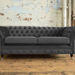 3 Seater Graphite Grey Velvet Fabric Chesterfield Sofa - British Handmade - thumbnail 2
