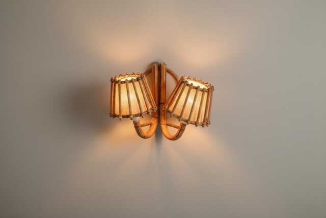 Vintage Style Rattan Double Wall Sconce Lamp, Hallways, Bedroom, Living Room Lighting - image 1