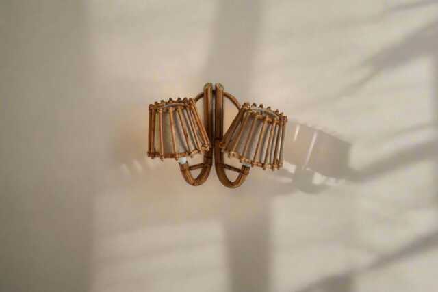 Vintage Style Rattan Double Wall Sconce Lamp, Hallways, Bedroom, Living Room Lighting - image 1