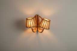 Vintage Style Rattan Double Wall Sconce Lamp, Hallways, Bedroom, Living Room Lighting