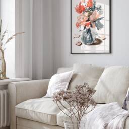 Romantic Floral Print, Classic Flower Illustration, Botanical Art Decor, Still Life Painting Wall Art, Digital Flowers in A Vase Canvas - thumbnail 3