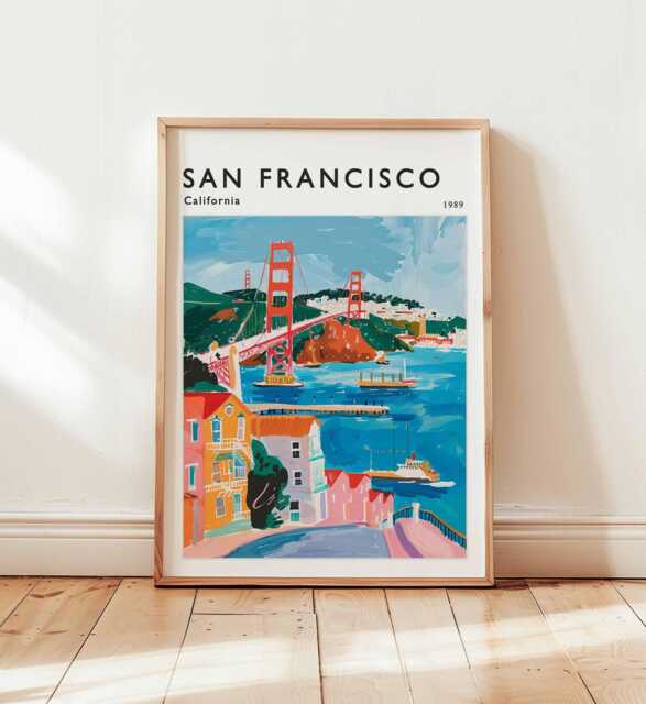 San Francisco Travel Poster Golden Gate Bridge, California Wall Art - image 1