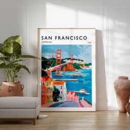 San Francisco Travel Poster Golden Gate Bridge, California Wall Art - thumbnail 2