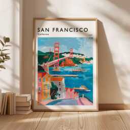 San Francisco Travel Poster Golden Gate Bridge, California Wall Art - thumbnail 3