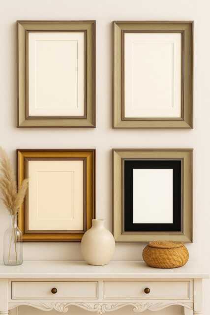 Traditional Shabby Chic Picture Frame With Mount , Gold White Rustic Green & Distressed White Colours Black Ivory Mounts - image 1