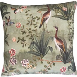 Vintage Style, Goose, Birds, Plants, Flowers Green Garden Cushion Cover - thumbnail 2