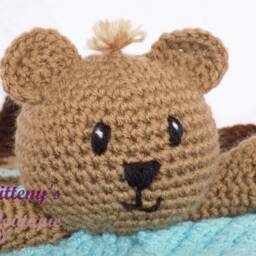 Baby Blue Boy Teddy Bear Lovey Security Blanket Brown Crochet Cuddle - thumbnail 2