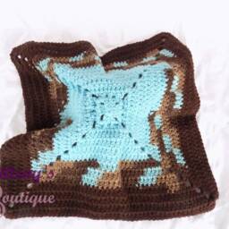 Baby Blue Boy Teddy Bear Lovey Security Blanket Brown Crochet Cuddle - thumbnail 4