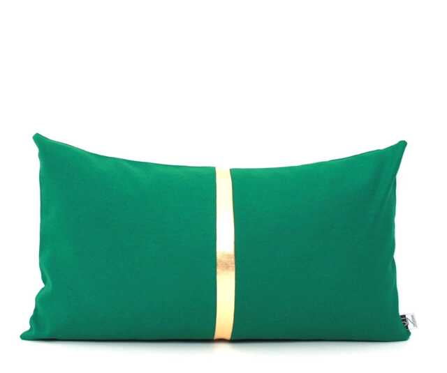 Kelly Green Pillow Cover With Gold Stripe - Color Block Lumbar & Square Cushion St Patrick's Day Decor Accent - image 1