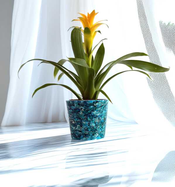 Patina Blue & Aged Copper Hand Painted Plant Pot Modern Indoor Planter - image 1