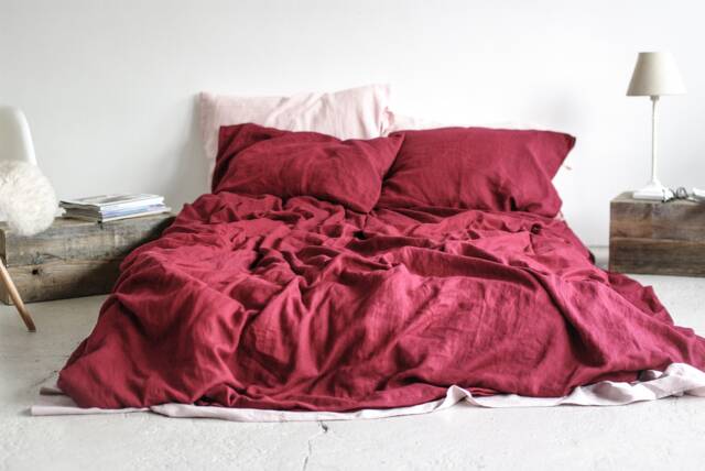 Ruby Red Linen Bedding Set Soft Natural Duvet Cover & Pillowcases - image 1