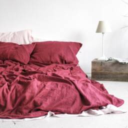 Ruby Red Linen Bedding Set Soft Natural Duvet Cover & Pillowcases - thumbnail 2