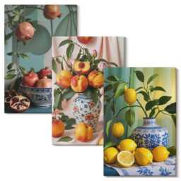 3 Piece Canvas Set - Pomegranates, Peaches & Lemons in Vases, Orange Wall Art Canvas, Food Drinks Decor - thumbnail 2