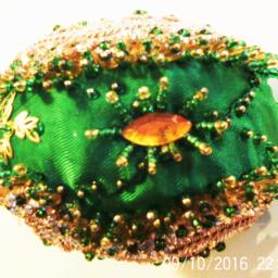 Handmade Beaded Christmas Ornament, Gold & Green Paisley, 3 Inch Egg - thumbnail 2