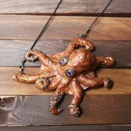 Sculpted Octopus Pendant With Black Cord - thumbnail 2