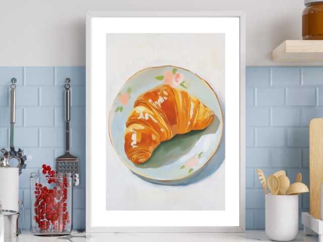 Delicate Croissant - Wall Print Abstract Neutral Kitchen Cafe Gift Idea Bespoke Poster A5 A4 A3 Framed Or Unframed - image 1
