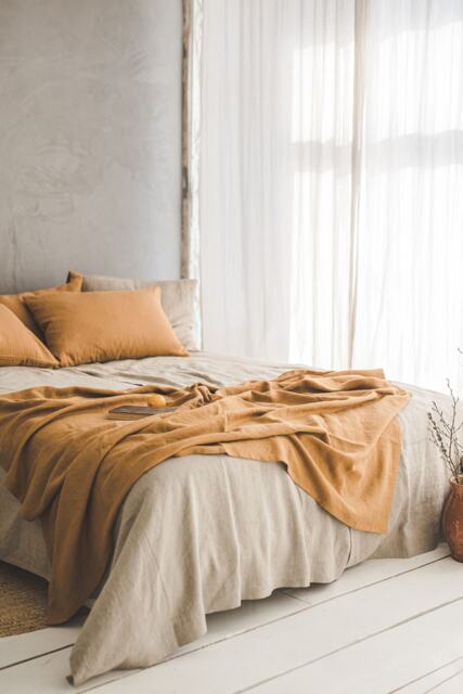 Linen Throw Blanket, Natural Linen Bed Softened Throw, Heavyweight Handmade Boho Blanket - image 1