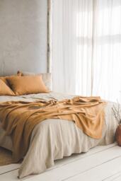 Linen Throw Blanket, Natural Linen Bed Softened Throw, Heavyweight Handmade Boho Blanket