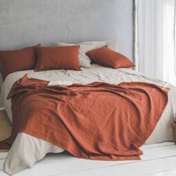 Linen Throw Blanket, Natural Linen Bed Softened Throw, Heavyweight Handmade Boho Blanket - thumbnail 3