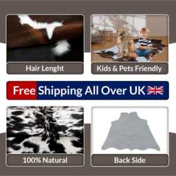 Black & White Cowhide Rug Large Hair-On Leather Accent - 42x43 Inches - thumbnail 4