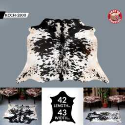 Black & White Cowhide Rug Large Hair-On Leather Accent - 42x43 Inches - thumbnail 2