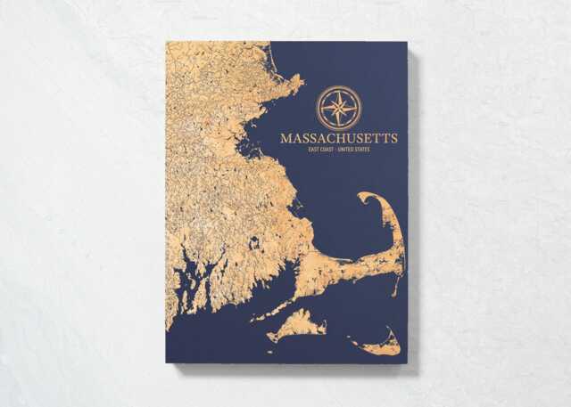 Massachusetts Coast Map - Engraved Wood Coastal Chart Wall Art Sign, Beach House Home Decor Nautical Print, Unique Personalized Family Gift - image 1