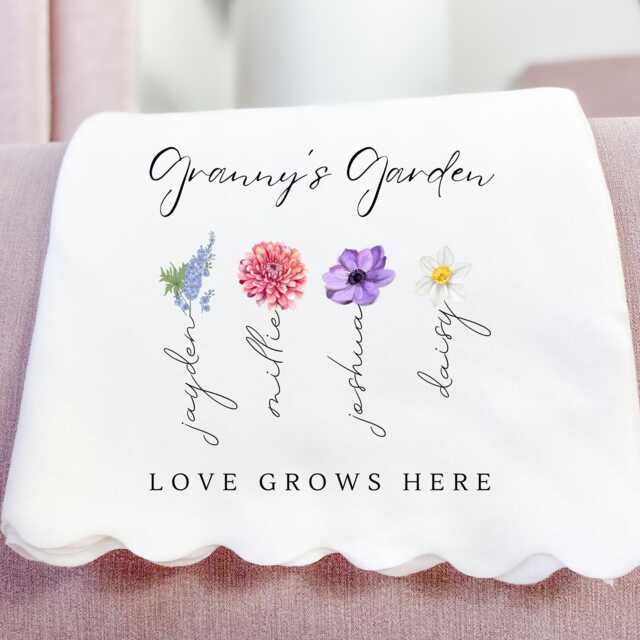 Personalised Blanket, Mothers Day Gift, Birth Flower, Throw Gifts For Her, Gift Mum, Nanny Gifts, Gifts Grandma, Gift Mom - image 1