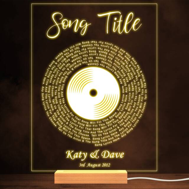 Vinyl Record Any Song Lyrics Personalised Music Gift Warm Led Lamp Night Light - Lyric Wedding - image 1