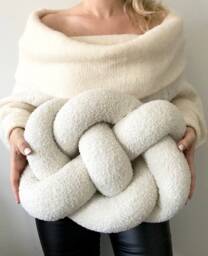 White Boucl?? Pillow Infinity Knot Textured Throw Cushion Scandinavian Cute Accent Gift Minimalist Home Decor For Mom - thumbnail 1