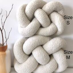 White Boucl?? Pillow Infinity Knot Textured Throw Cushion Scandinavian Cute Accent Gift Minimalist Home Decor For Mom - thumbnail 4