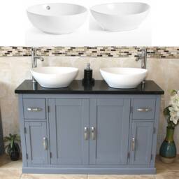Grey Painted Bathroom Vanity Unit Cabinet Twin Ceramic Bowl Basin Tap Set 402Gbqcbcx2 - thumbnail 2
