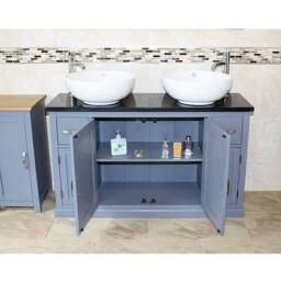 Grey Painted Bathroom Vanity Unit Cabinet Twin Ceramic Bowl Basin Tap Set 402Gbqcbcx2 - thumbnail 3