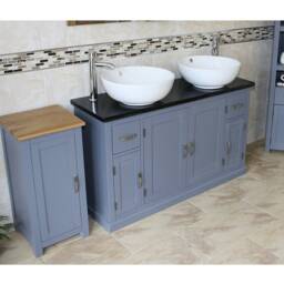 Grey Painted Bathroom Vanity Unit Cabinet Twin Ceramic Bowl Basin Tap Set 402Gbqcbcx2