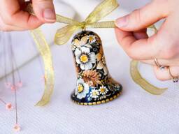Ukrainian Christmas Bell Ornament - Hand-Painted Wooden Tree Decoration, Personalized With Petrykivka Art