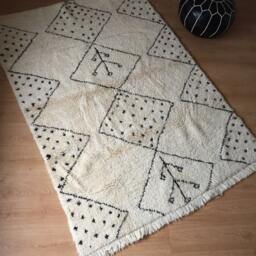 Beni Ourain Rug - Moroccan Vintage Handwoven Rug, Pure Wool, Ivory With Black Marks/160 X 227 cm 5.2 7.4 Ft /Code 012 - thumbnail 4