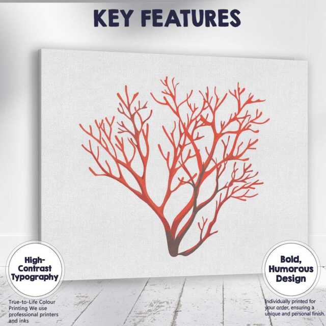 Vibrant Red Coral Reef Marine Botanical Illustration Canvas Wall Art Print Decor Picture Ready To Hang - image 1