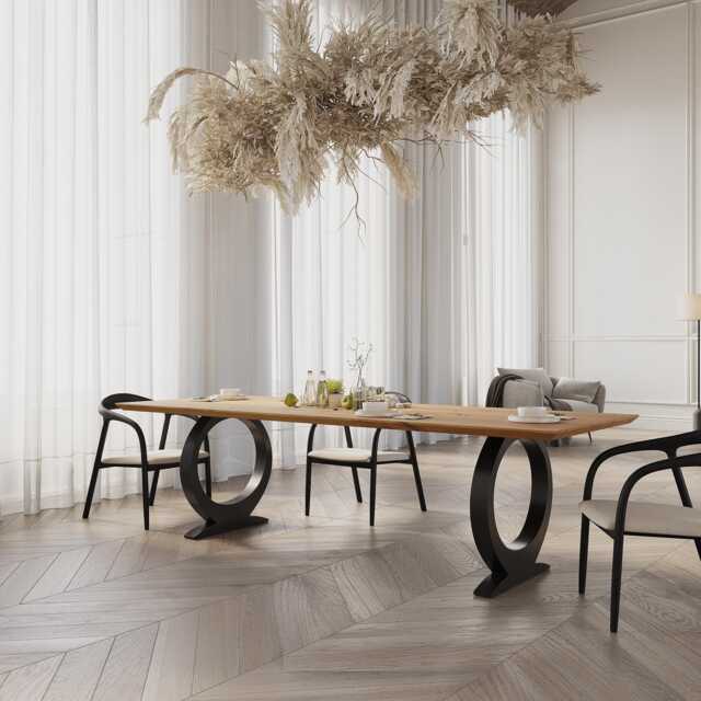 Solid Oak Dining Table With Metal Base - Durable Hardwood 0124 - image 1