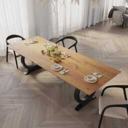 Solid Oak Dining Table With Metal Base - Durable Hardwood 0124 - thumbnail 3