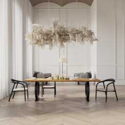 Solid Oak Dining Table With Metal Base - Durable Hardwood 0124 - thumbnail 2