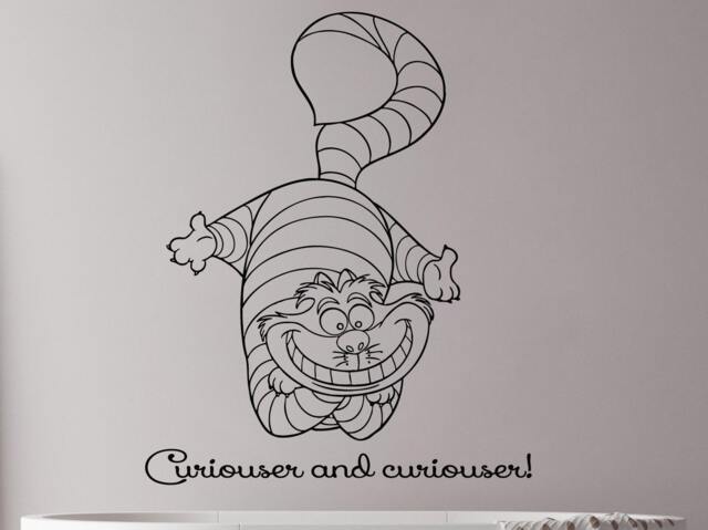 Cheshire Cat Wall Decals Quote - Curiouser & Alice in Wonderland Vinyl Sticker Baby Room Nursery Decor Ms523 - image 1