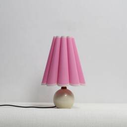 Duzy Handmade Scallop Shape Pink Fabric & Ceramic Base Table Lamp-20#, 110-240V/50-60Hz