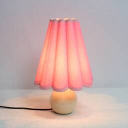 Duzy Handmade Scallop Shape Pink Fabric & Ceramic Base Table Lamp-20#, 110-240V/50-60Hz - thumbnail 4