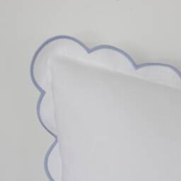 White Linen Scalloped Edge Pillow Cover With Pale Blue Detailing - 16x16'' Size - thumbnail 3