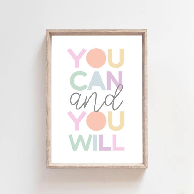 You Can Prints, Motivational Posters, Girls Wall Art, Pastel Colours, Bedroom Affirmation, Playroom Inspirational - image 1