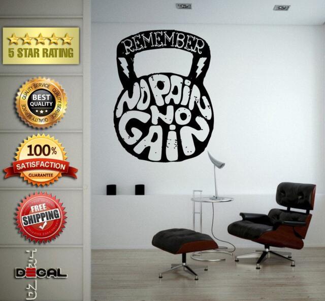 No Pain Gain Lifting Weights Training Gym Athletics Body Building Physical Education Gymnasium Wall Vinyl Sticker Mural Room Decor L1808 - image 1