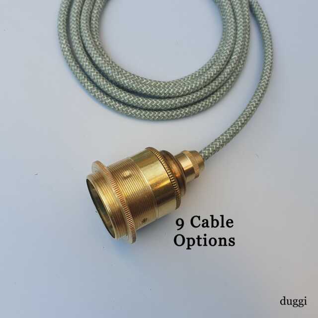Plug in Pendant Light - Brass Hanging Fabric Cable Cord & Vintage Style E27 Threaded Lamp Holder Unique Reading, Ambient Mood Lighting - image 1
