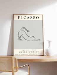 Picasso Line Art Exhibition Poster, Grey Cat Animal Art, Print, Gift, Wall Decor - thumbnail 1