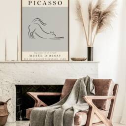 Picasso Line Art Exhibition Poster, Grey Cat Animal Art, Print, Gift, Wall Decor - thumbnail 3