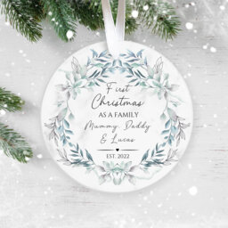 Personalised First Christmas As A Family, Holiday Decor, Ornament 2023, Family Keepsake Baby's 1st Christmas, Ceramic Bauble - thumbnail 1